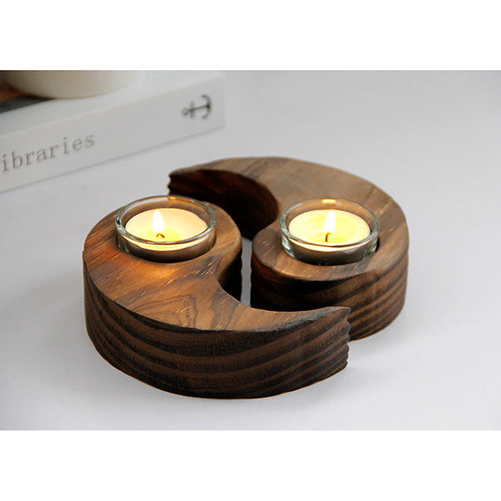 Portavelas de madera Yin Yang, artículos de uso para rituales de meditación