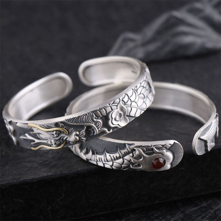 Brazalete de protección de fuerza de dragón de plata de ley 999 con Buddha Stones