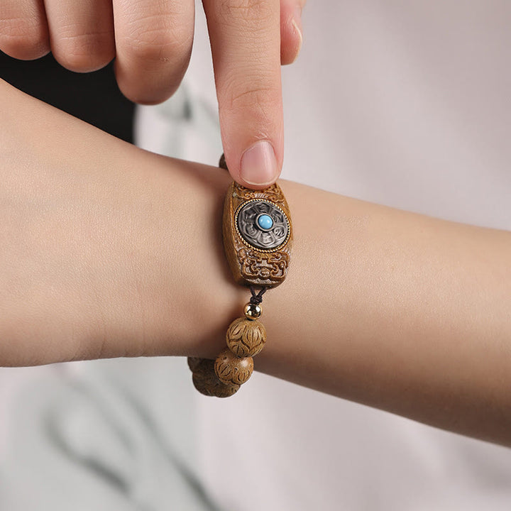 Buddha Stones Sándalo Verde Madera de Ébano Sándalo Om Mani Padme Hum Pulsera Calmante