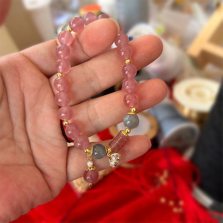 Pulsera con dije positivo de flor de circonita de cuarzo fresa natural con Buddha Stones