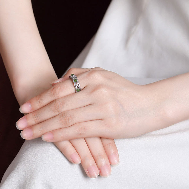 Anillo ajustable con diseño trenzado de jade cian y oro chapado en plata de ley 925 con Buddha Stones - image 9