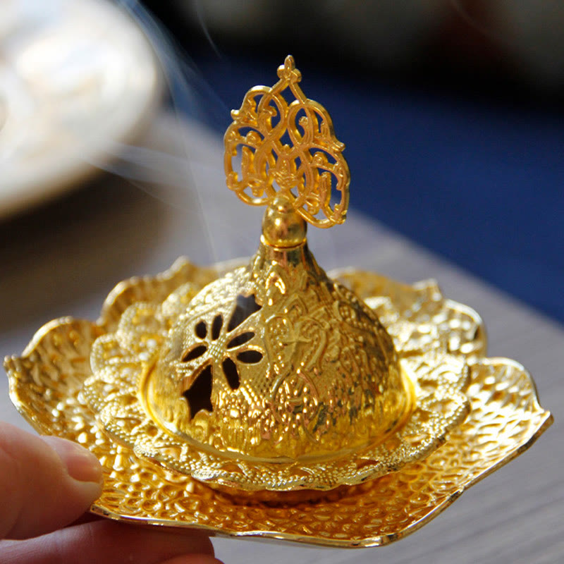 Posavasos con forma de hoja de oro, miniquemador de incienso espiritual de aleación de Metal