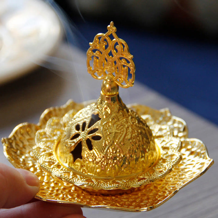 Posavasos con forma de hoja de oro, miniquemador de incienso espiritual de aleación de Metal