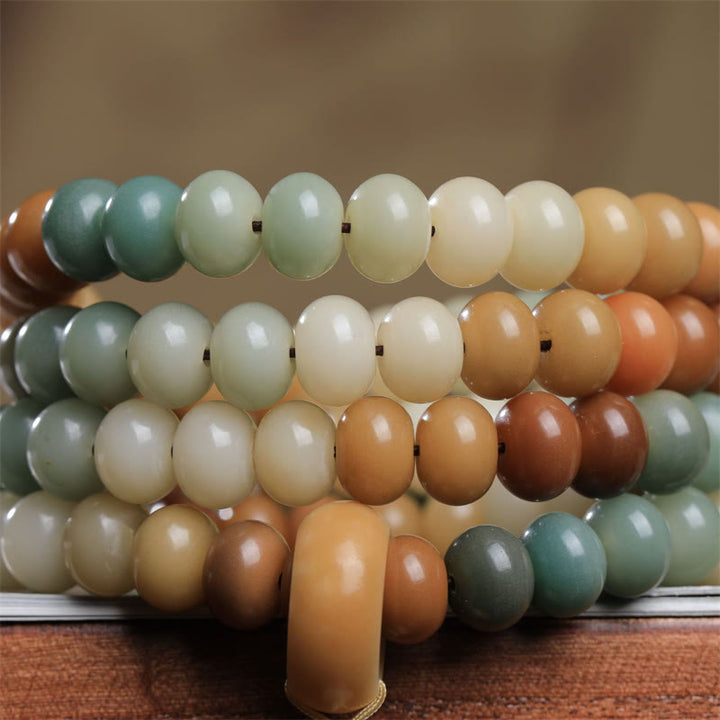 Buddha Stones 108 cuentas Mala gradiente semilla Bodhi Buda pulsera de paz grabada a mano - image 3