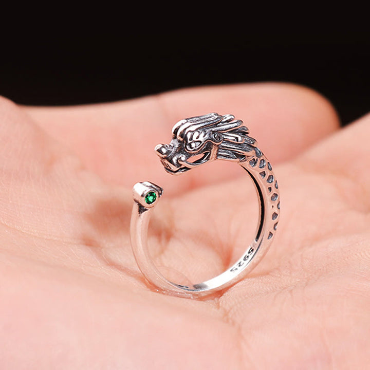 Anillo ajustable de fuerza de éxito con diseño de dragón vintage de Buddha Stones