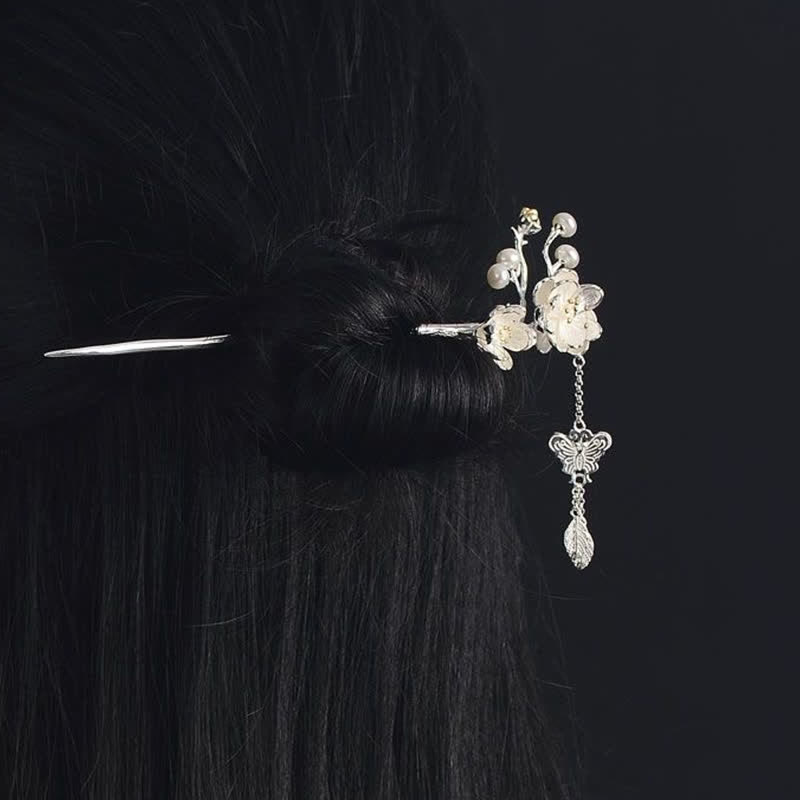 Horquilla con borlas de libertad y amor de mariposa, flor de ciruelo