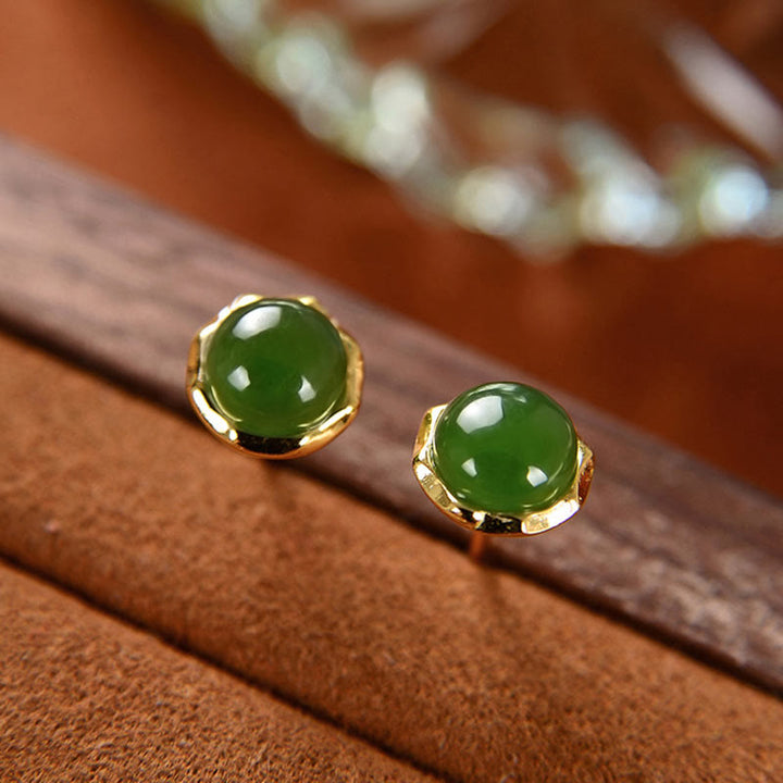 Pendientes de tuerca de la suerte con cuentas de jade cian hetiano natural chapado en plata de ley 925 con Buddha Stones - Jade cian de Hetian (Cuenta de aprox. 6 mm) - image 0