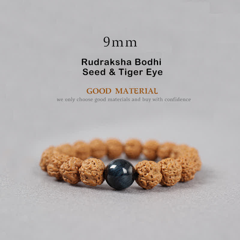 Buddha Stones Tíbet Rudraksha Bodhi Semilla Dzi Cuenta Ámbar Turquesa Pulsera de Riqueza - 9 mm - Semilla de Rudraksha Bodhi y ojo de tigre - image 9