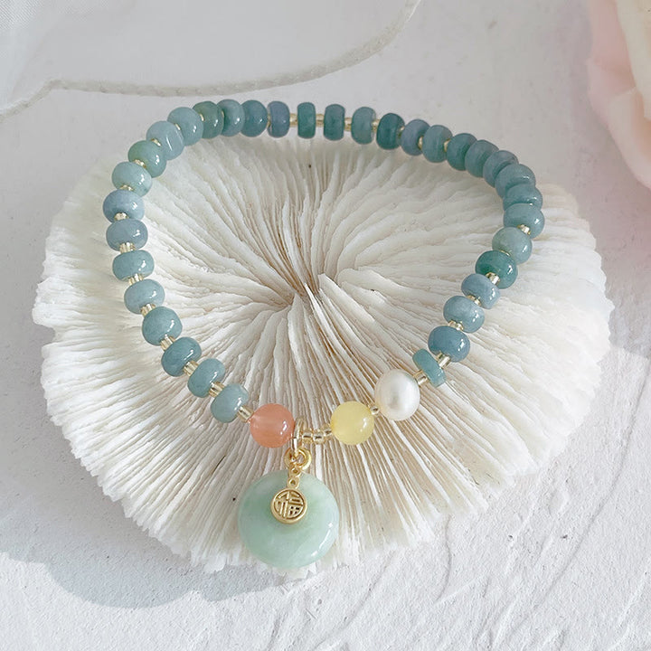 Buddha Stones Natural Hetian Jade perla paz hebilla Fu personaje calabaza bolsa de dinero fresa cuarzo PiXiu pulsera de la suerte