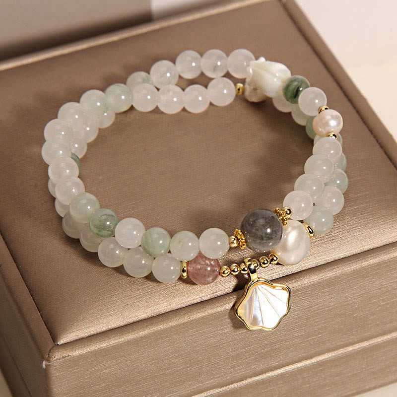 Pulsera de la suerte de concha de jade de doble capa con Buddha Stones