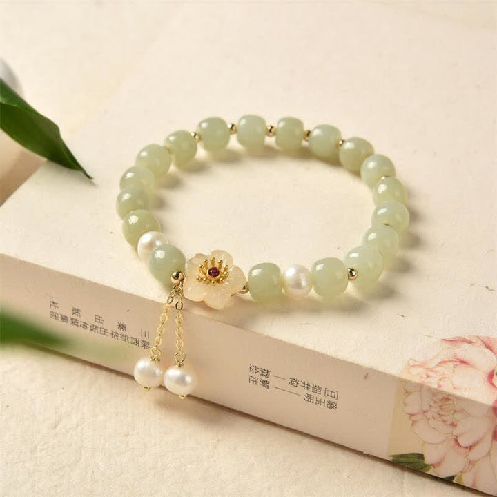 Pulsera de abundancia de felicidad con perlas de flor de jade hetiano