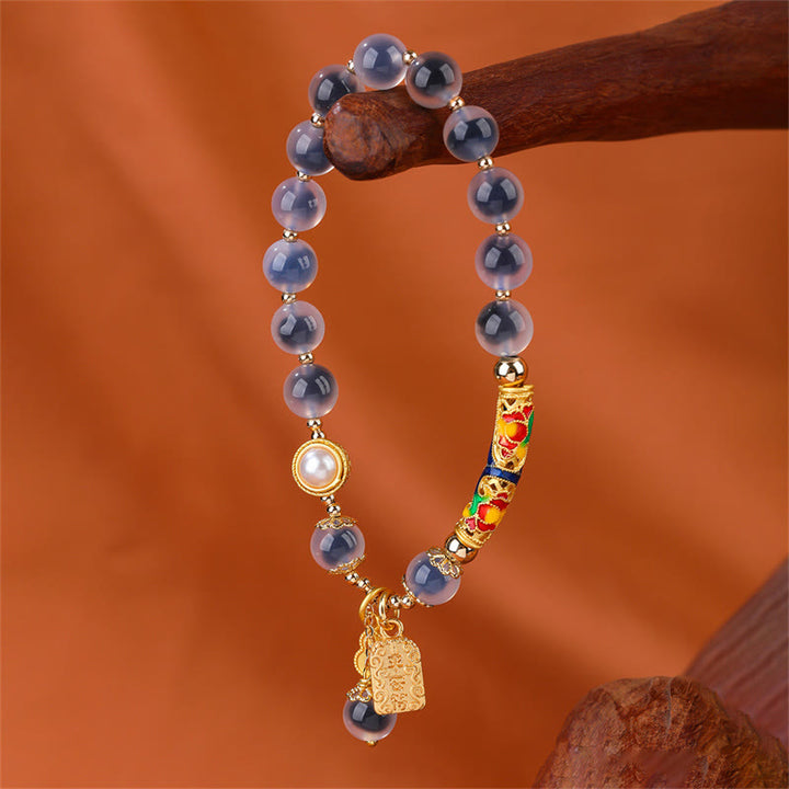 Pulsera de fuerza con amuleto de ágata de caramelo azul natural con Buddha Stones