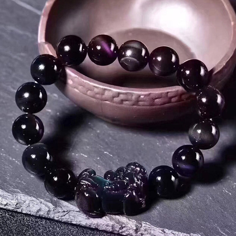 Pulsera de la suerte de obsidiana arcoíris FengShui PiXiu con Buddha Stones