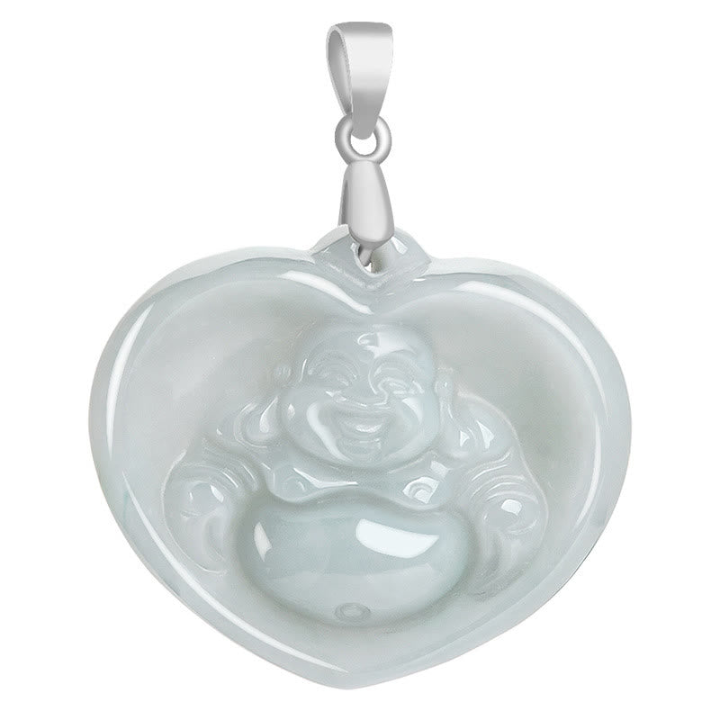 Collar con colgante de cadena de acero de titanio y jade blanco con Buddha Stones sonriente. - image 9