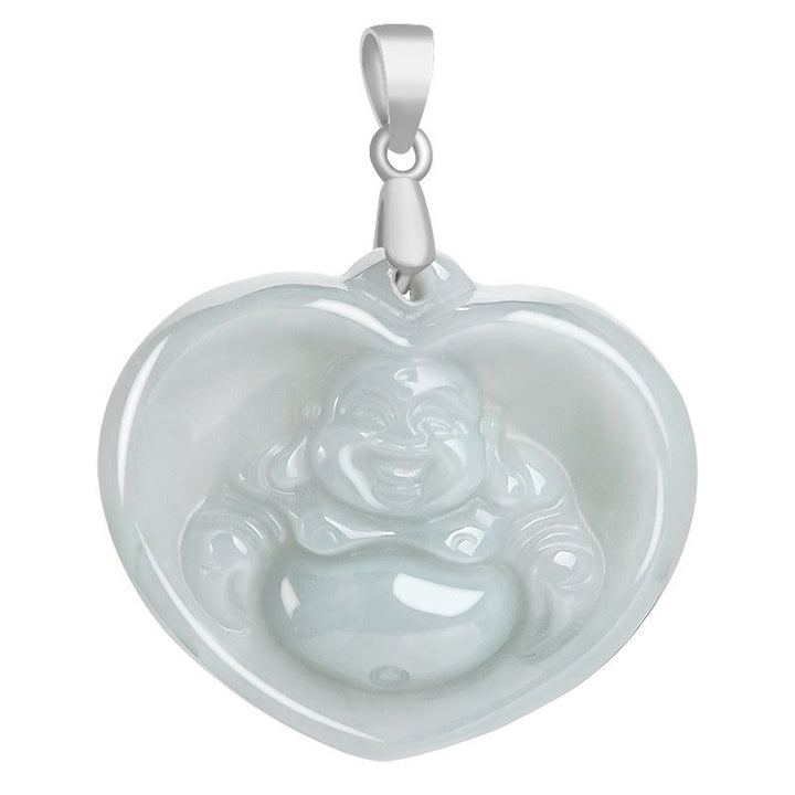Collar con colgante de cadena de acero de titanio y jade blanco con Buddha Stones sonriente. - image 9