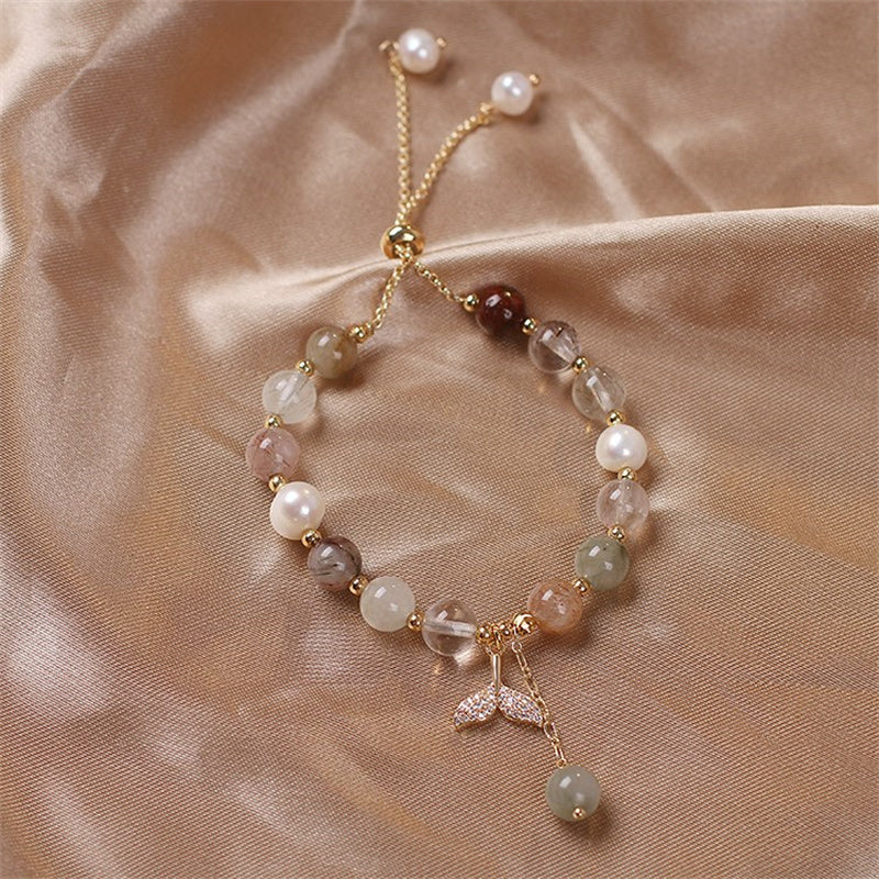 Pulsera curativa con dije de cola de pez de cuarzo rutilado de cuarzo fresa con Buddha Stones