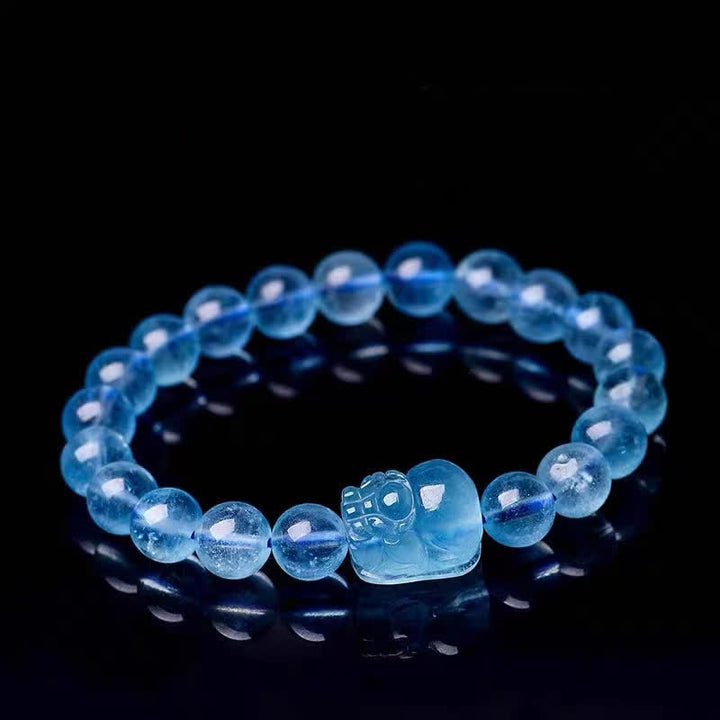 Pulsera curativa de serenidad Pixiu de aguamarina natural