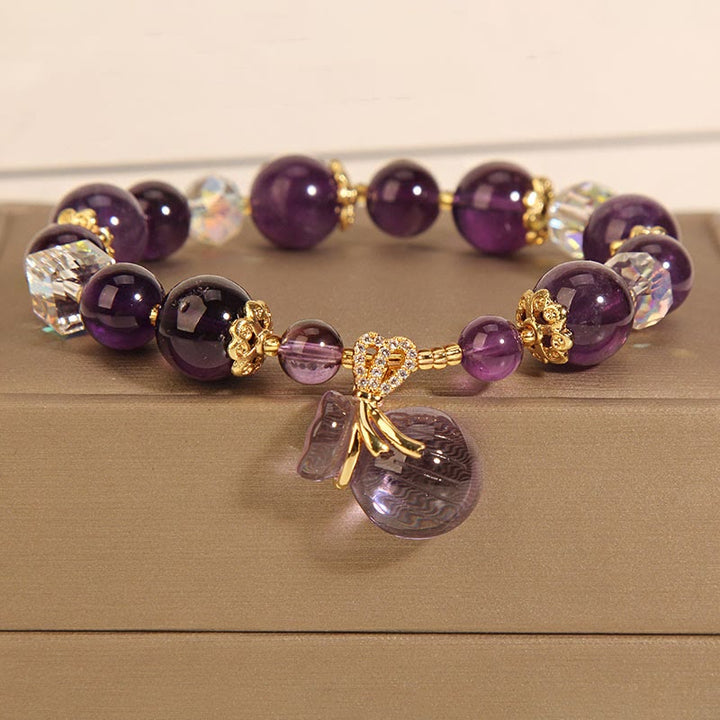 Pulsera positiva con dije para bolsa de dinero con cristal de amatista natural y Buddha Stones