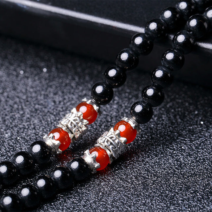 Pulsera Mala de ojo de tigre de obsidiana negra natural con 108 Buddha Stones