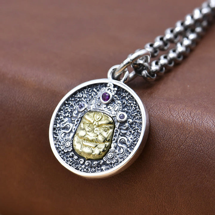 Collar espiritual con colgante de plata de ley 925 con Buddha Stones Zakiram, diosa de la riqueza, Dorje Vajra