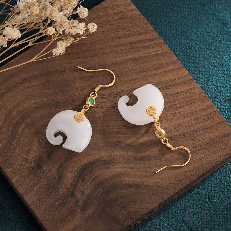 Pendientes FengShui Elefante Jade Blanco Fortuna