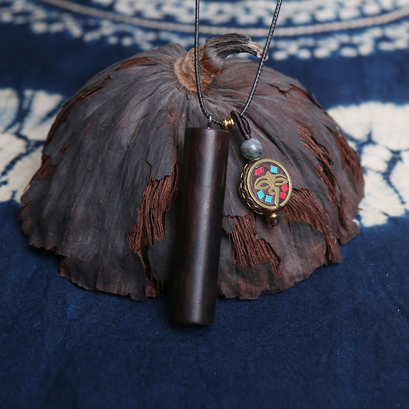 Colgante de collar de paz y calma con cuentas Dzi de madera de ébano tibetano - image 5