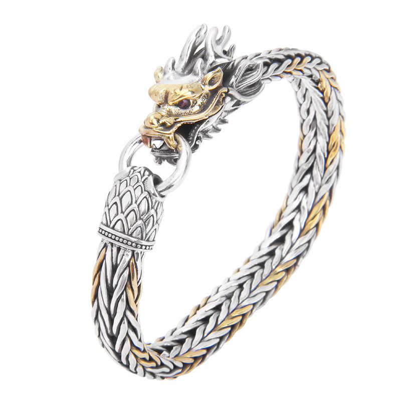 Pulsera de diseño trenzado de metal con protección de dragón auspicioso del año del dragón de plata de ley 925 con Buddha Stones - image 6