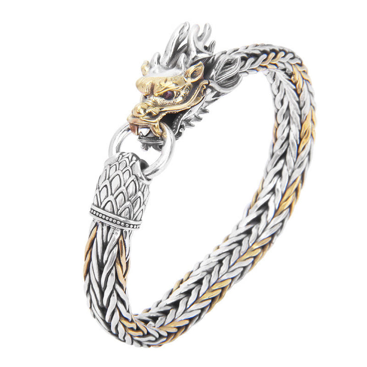 Pulsera de diseño trenzado de metal con protección de dragón auspicioso del año del dragón de plata de ley 925 con Buddha Stones - image 6