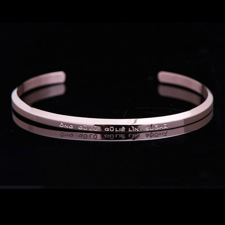Pulsera de protección de bendición de acero titanio con grabado de seis palabras verdaderas de Buddha Stones