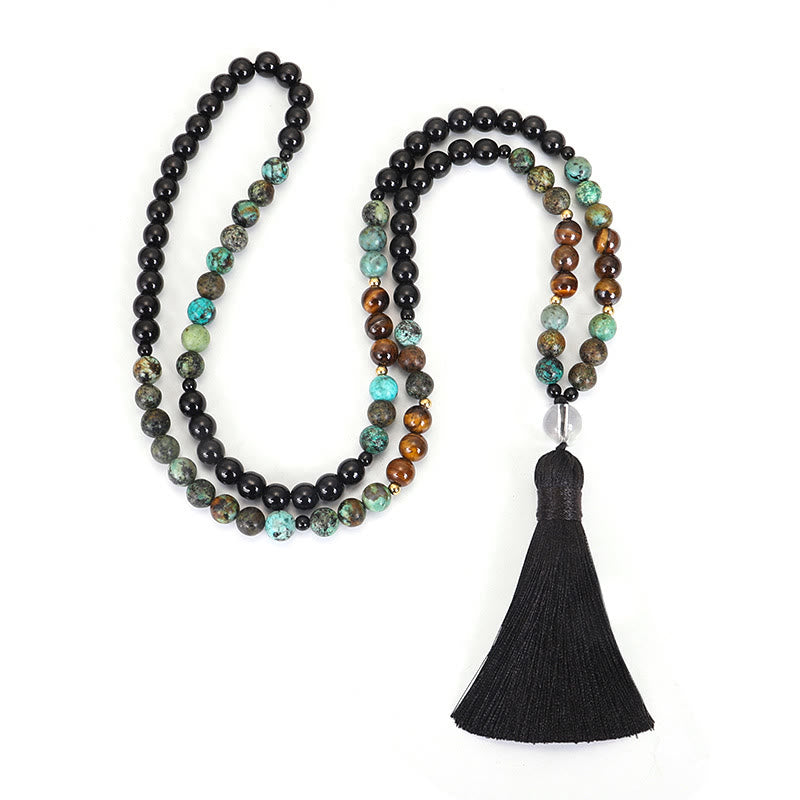 108 cuentas Mala piedra natural ojo de tigre turquesa protección fuerza pulsera collar