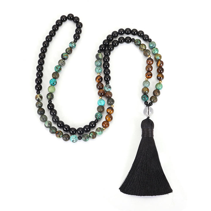 108 cuentas Mala piedra natural ojo de tigre turquesa protección fuerza pulsera collar