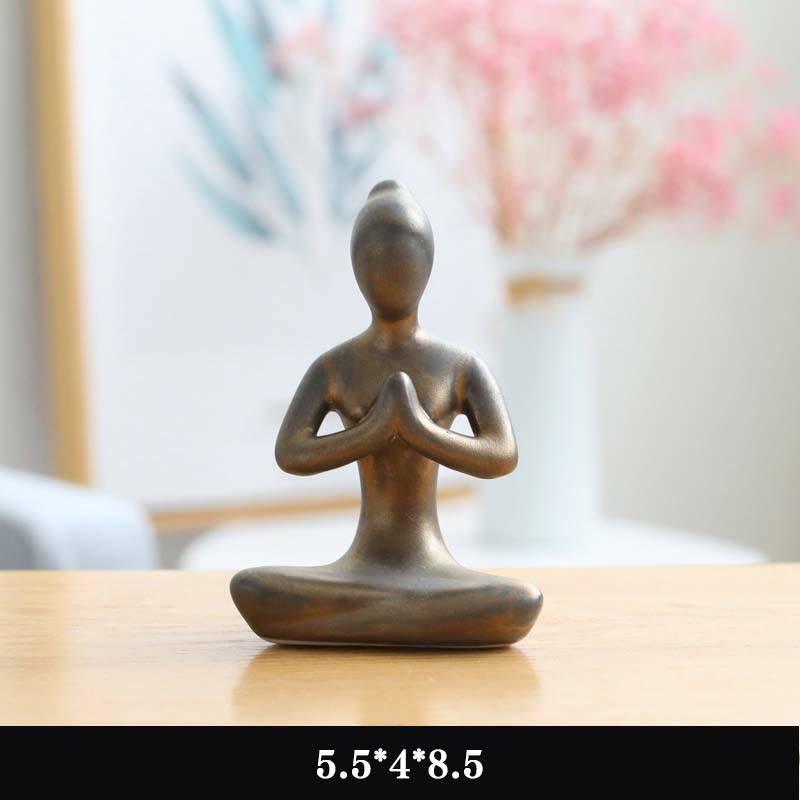 Decoración espiritual de la escultura de la estatuilla de la cerámica del ejercicio de la meditación del yoga abstracto - Oro - Orando - image 10
