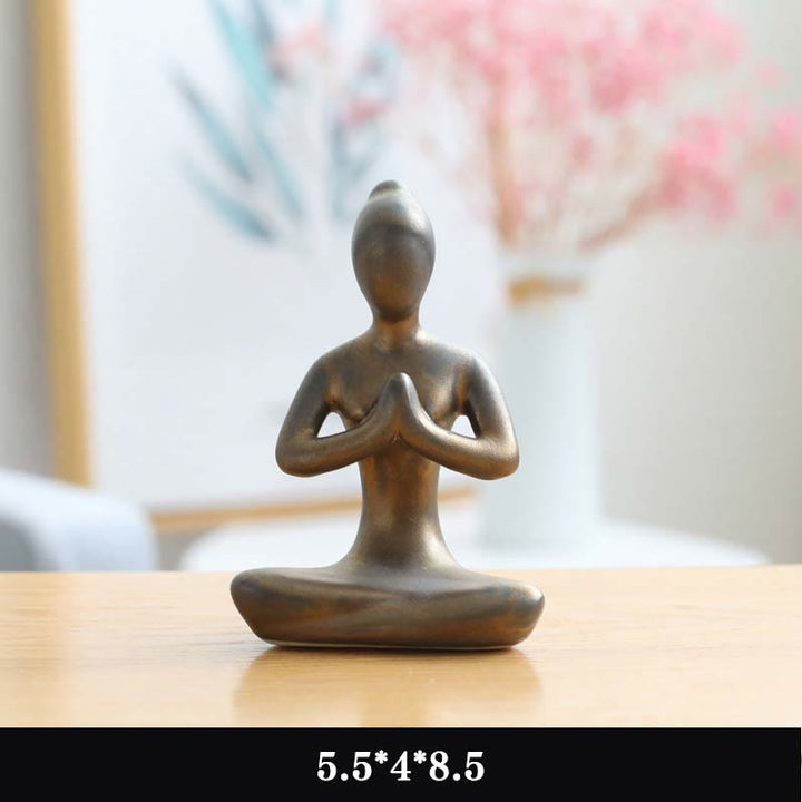 Decoración espiritual de la escultura de la estatuilla de la cerámica del ejercicio de la meditación del yoga abstracto - Oro - Orando - image 10