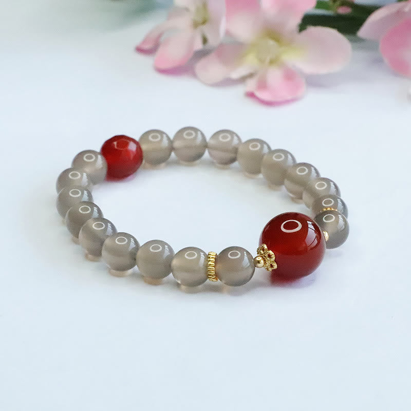 Pulsera Armonía de Ágata Roja y Calcedonia Gris Natural de Buddha Stones