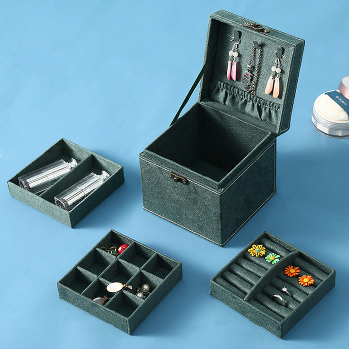 Caja organizadora de joyas con Buddha Stones, caja de almacenamiento de joyas de tres capas, caja de regalo de franela