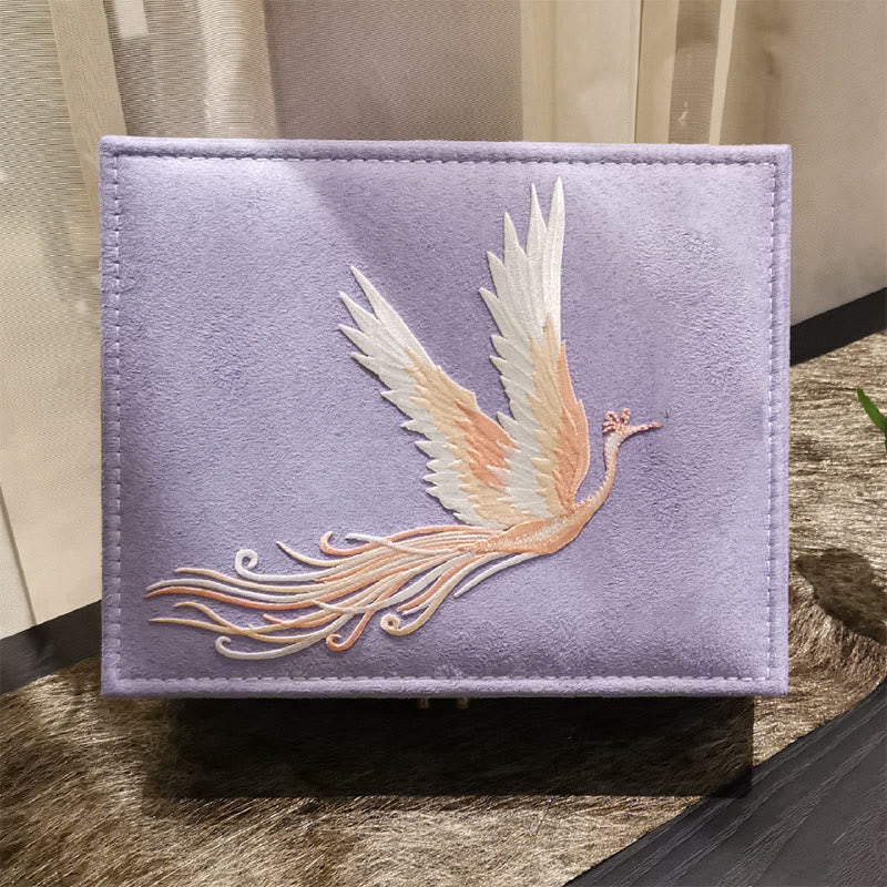 Caja organizadora de joyería de Fénix púrpura con Buddha Stones , caja de almacenamiento de joyería de dos capas, caja de franela