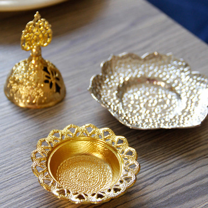 Posavasos con forma de hoja de oro, miniquemador de incienso espiritual de aleación de Metal
