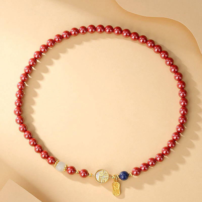 Pulsera de bendición de doble envoltura con carácter Fu de piedra Tridacna de cinabrio de plata de ley 925 de Buddha Stones