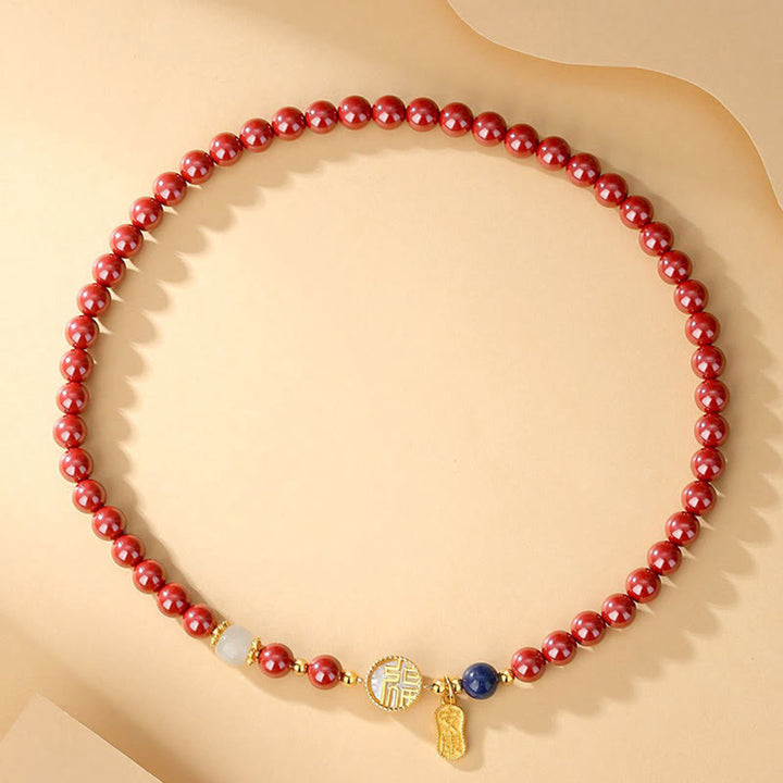 Pulsera de bendición de doble envoltura con carácter Fu de piedra Tridacna de cinabrio de plata de ley 925 de Buddha Stones