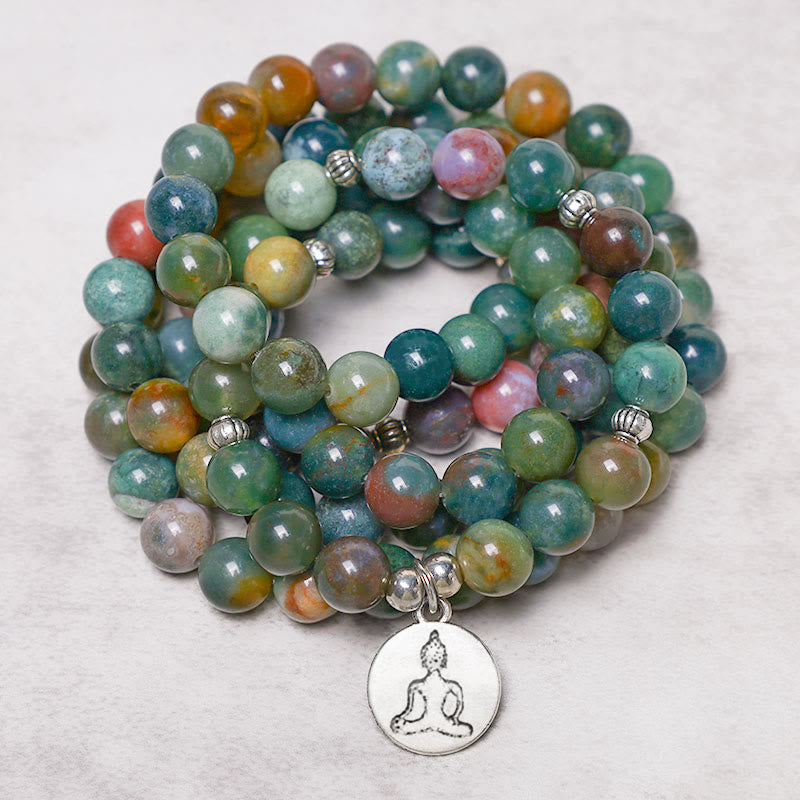 Buddha Stones 108 cuentas de Mala ágata india loto OM Buda Árbol de la vida pulsera de calma positiva - Buda (Compasión ♥ Serenidad) - image 4