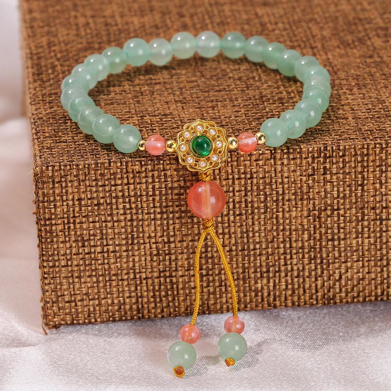 Pulsera con borlas y cuentas de la suerte de aventurina verde con Buddha Stones
