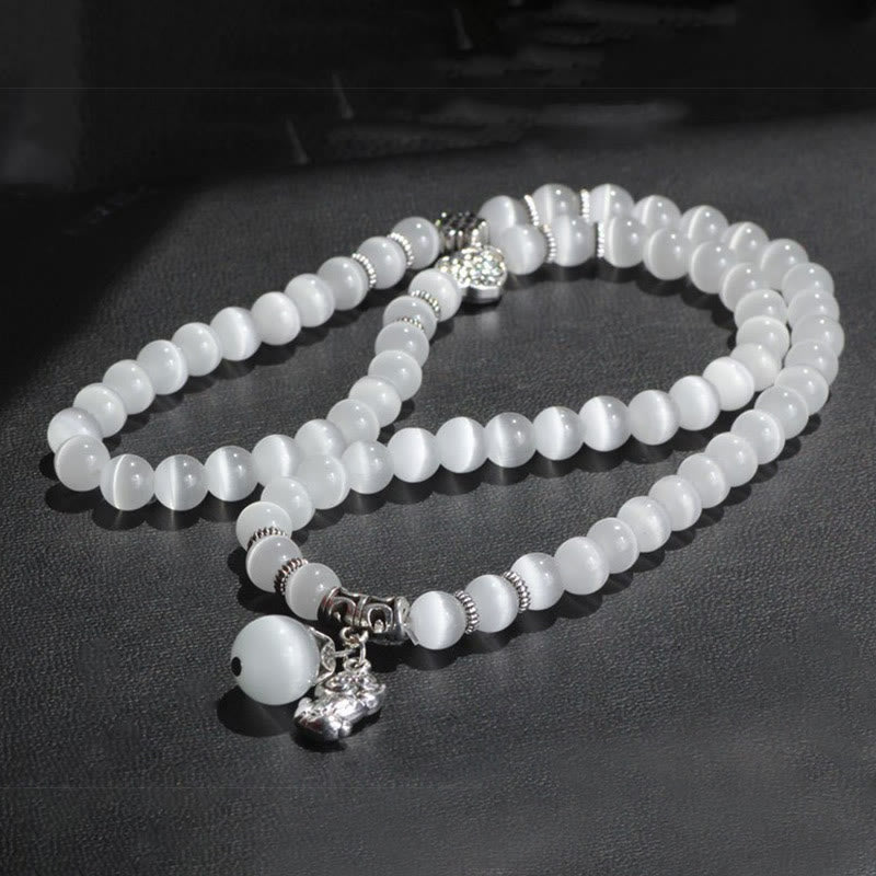 Pulsera de triple vuelta con soporte PiXiu de ojo de gato y Buddha Stones