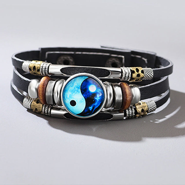 Pulsera de equilibrio de cuero Yin Yang con Buddha Stones