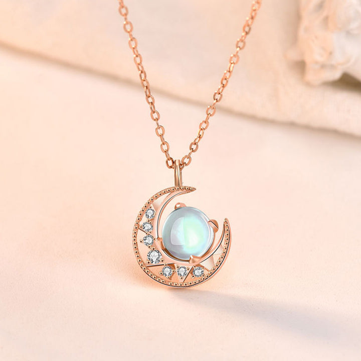 Colgante de collar de amor con diseño de luna de piedra lunar de plata de ley 925 con Buddha Stones