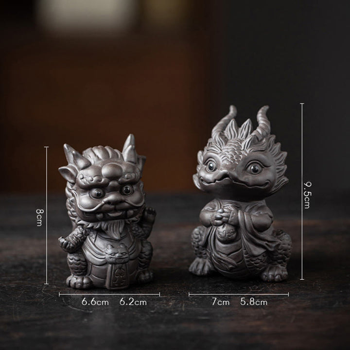 Buddha Stones, dragón de la suerte, riqueza, té, mascota, figura decorativa de arcilla púrpura, decoración - Rey Dragón + Chica Dragón (Un par de negros) - image 20
