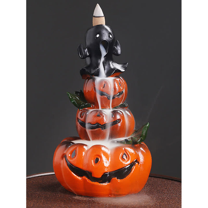 Quemador de incienso de fuente de humo de reflujo de resina fantasma de calabazas de Halloween Decoración