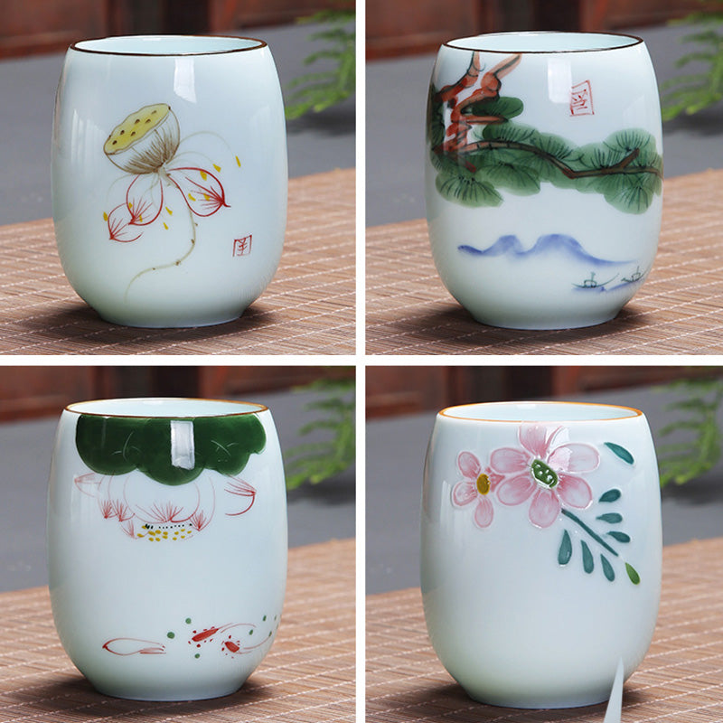 Taza de té de cerámica con Buddha Stones, pez Koi, paisaje de loto, diente de león, flor de peonía, taza de té de Kung Fu