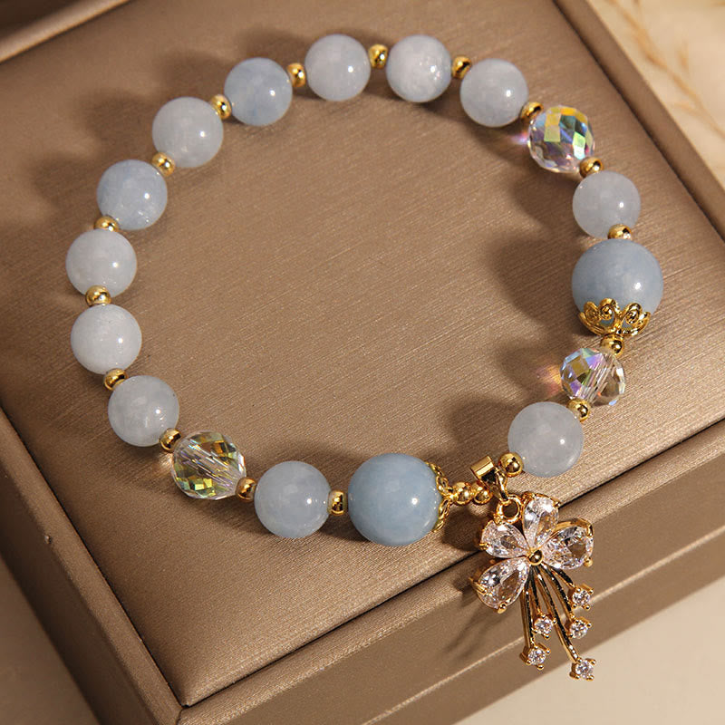 Pulsera con dije de mariposa y circonita curativa con cristal rosa aguamarina y Buddha Stones - image 2
