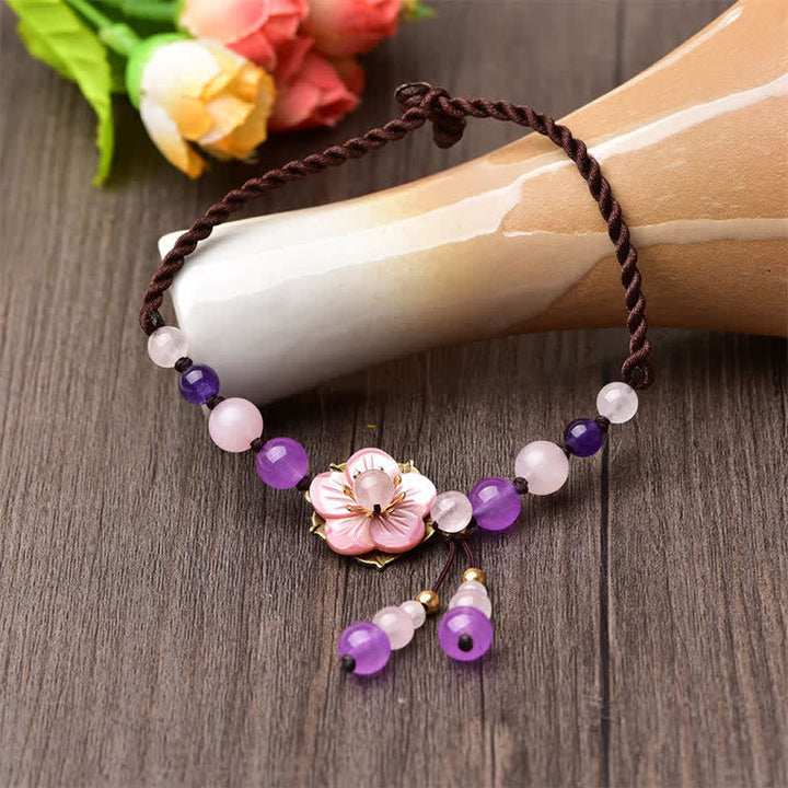 Tobillera curativa de la suerte con dije de cristal de cuarzo rosa y amatista Natural con Buddha Stones