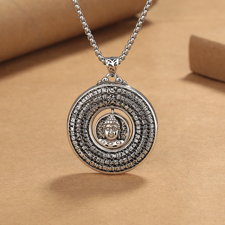 Colgante de collar giratorio con diseño de hebilla de paz tallada en Sutra de corazón de Buddha Stones